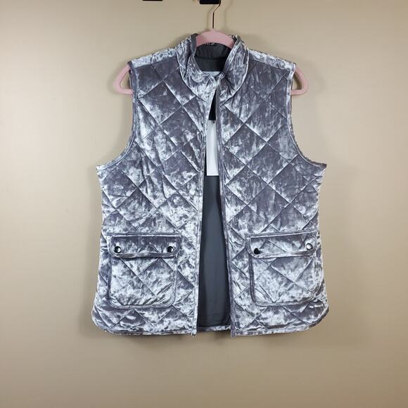 Foxcroft Lena Crushed Velvet Full Zip Vest in Slate Size M - Picture 6 of 10